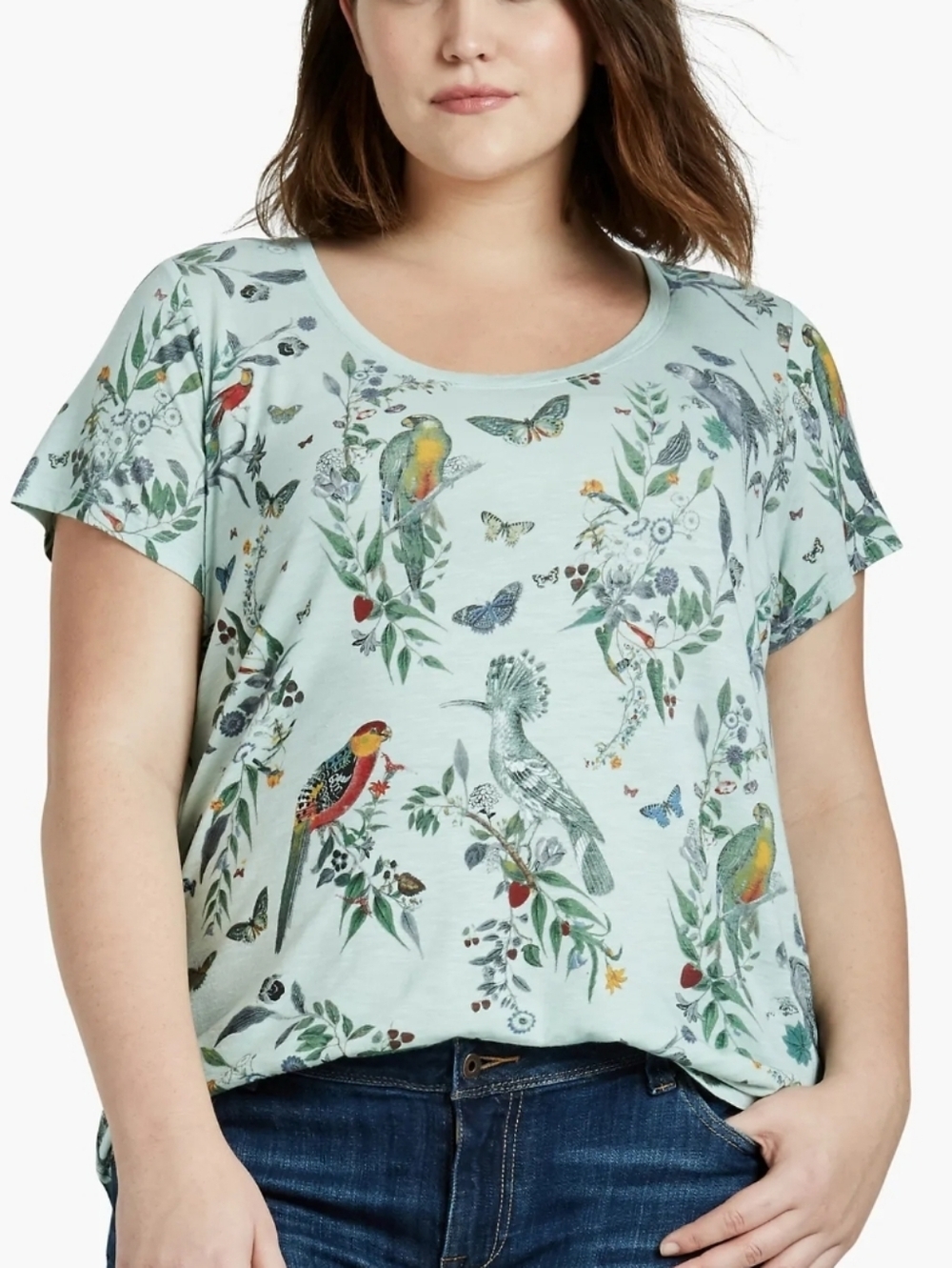 Lucky Brand Bird Parakeet Short Sleeve Tee Shirt